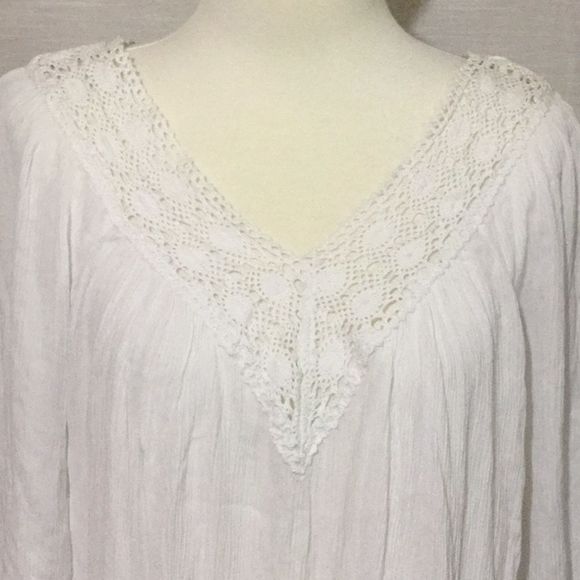 Krazy Kat Gauze w/ Crochet Trim White Blouse - Picture 2 of 9